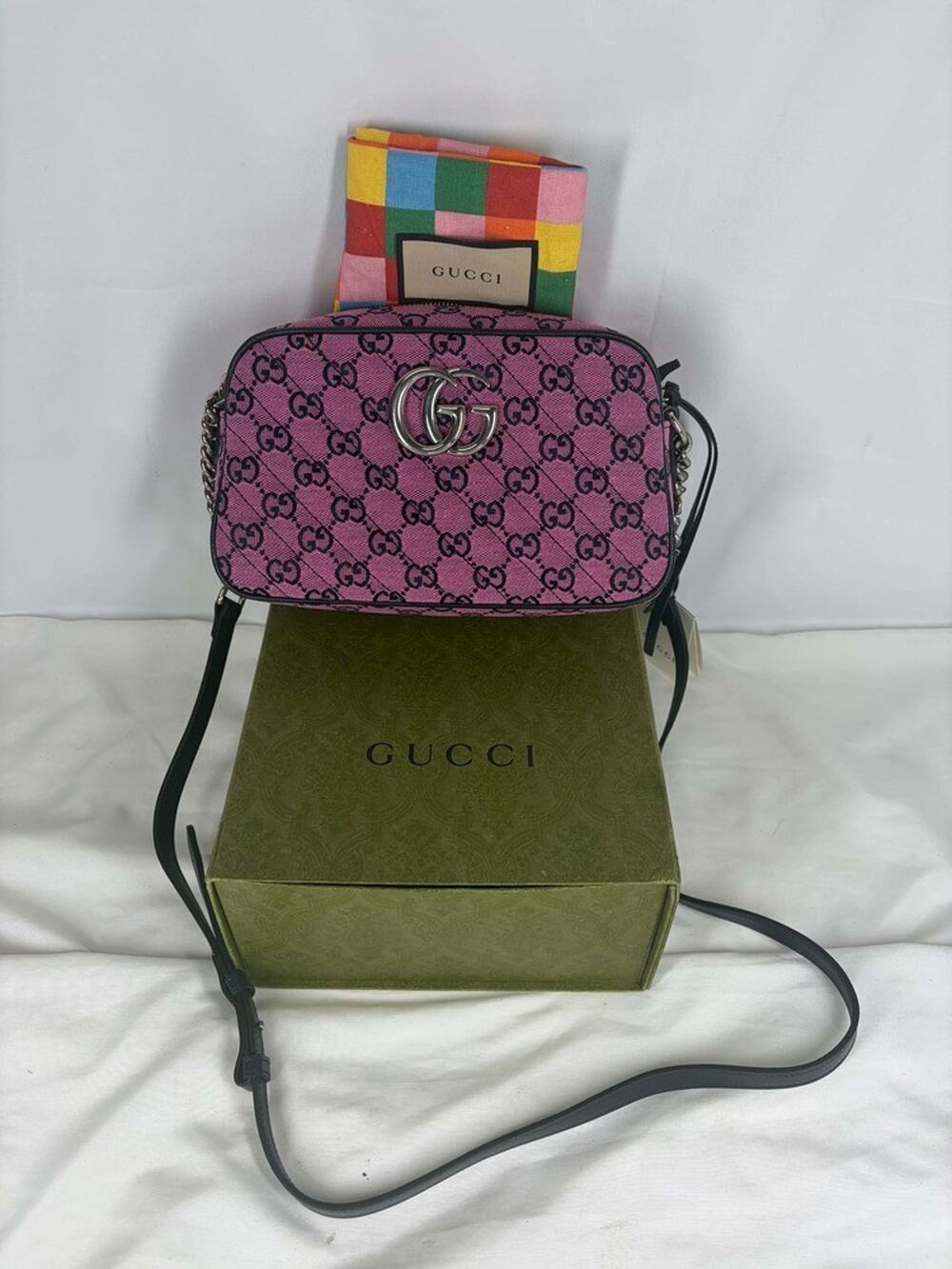 Gucci GG Marmont Shoulder Bag Diagonal Quilted GG Canvas Pink SPB JA-335380